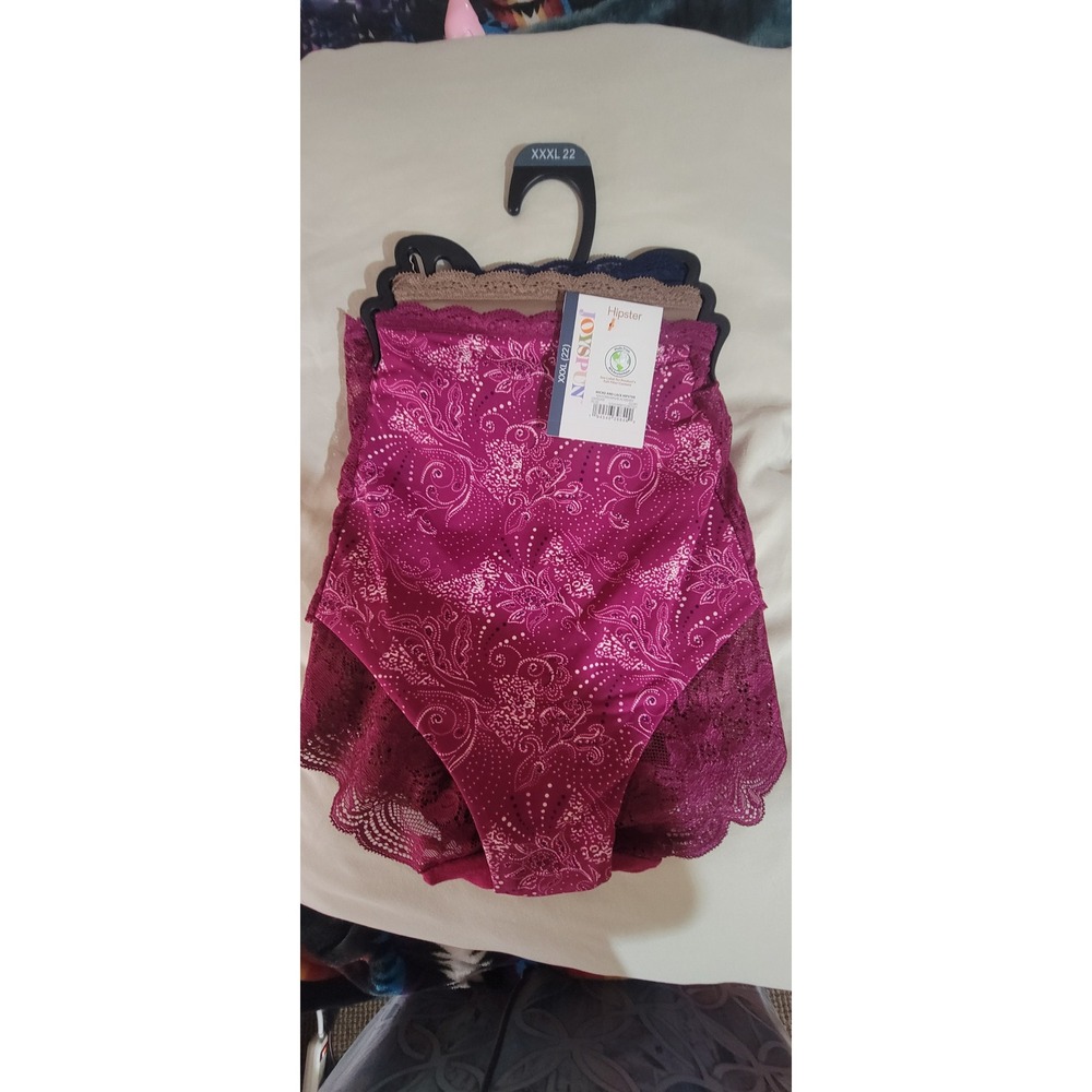 Joyspun Hipster Micro and Lace, Navy, Borwn, Blackberry Size 3XL